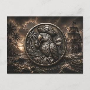 Cartão Postal Arte de Moeda de Níquel Hobo Pirata Vintage Papaga