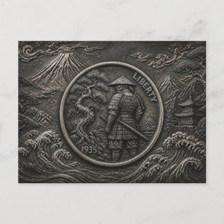 Cartão Postal Arte de Moeda Gravada Samurai Hobo Nickel
