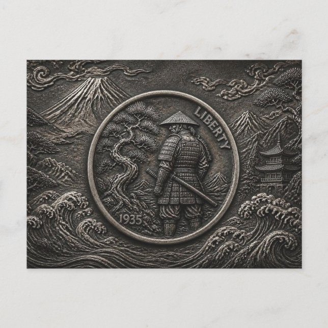 Cartão Postal Arte de Moeda Gravada Samurai Hobo Nickel (Frente)