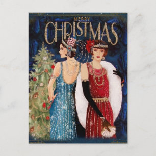 Cartão Postal Arte de Natal das Senhoras dos Anos 1930   