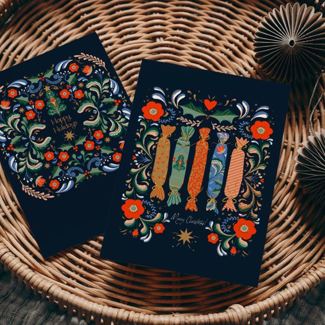 Cartão Postal Arte de Natal Festiva Vibrante com Presente (Criador carregado)