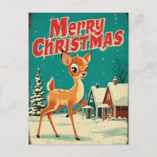 Cartão Postal Arte de Natal Veado Vintage Alegre