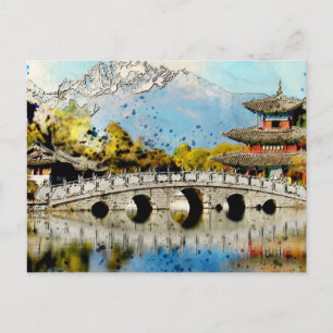 Cartão Postal Arte de Paisagem da Ponte Japonesa Vintage
