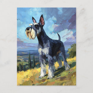 Cartão Postal Arte de paisagem rural ensolarada de Schnauzer