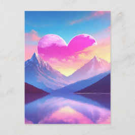 Cartão Postal Arte de Paisagem Solar do Coração e Montanha