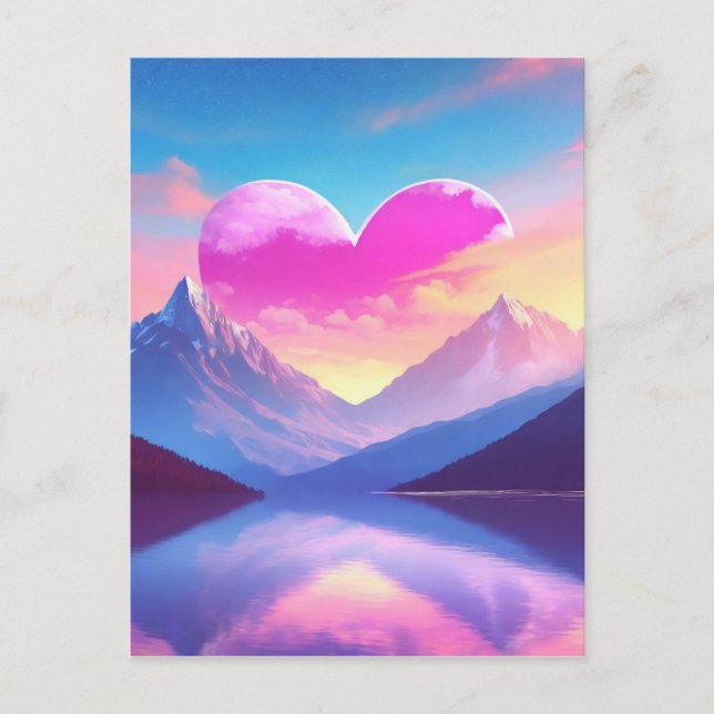 Cartão Postal Arte de Paisagem Solar do Coração e Montanha (Frente)