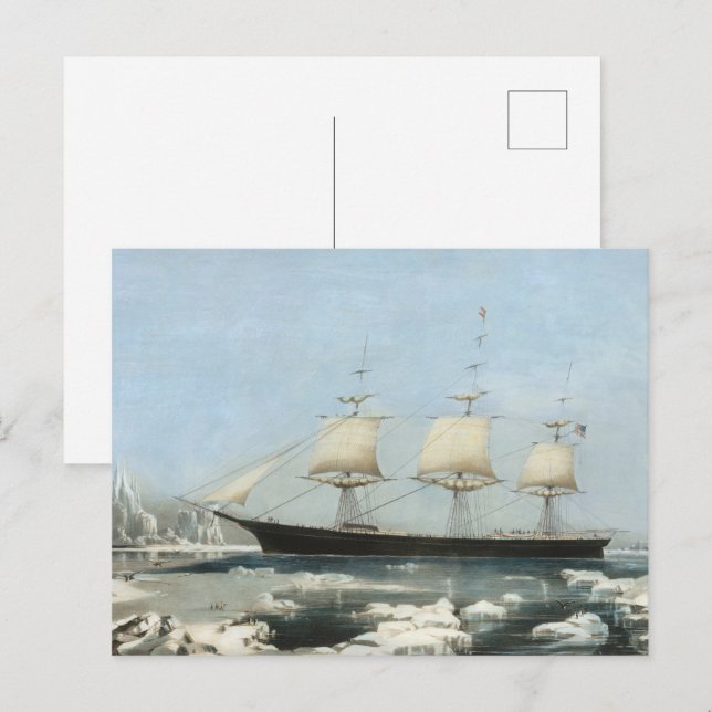 Cartão Postal Arte de Parede Antiga de Navio à Vela Marítimo Ice (Frente/Verso)