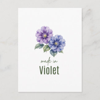 Cartão Postal Arte de Parede Aquarela Flor de Nascimento Violeta