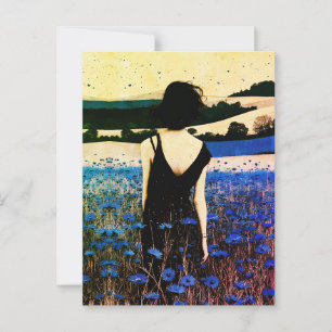 Cartão Postal Arte de Parede Campo de Flores Silvestres Azuis So