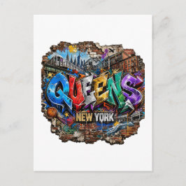 Cartão Postal Arte de Parede com Grafite de Queens Nova York