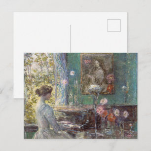 Cartão Postal Arte de Parede Vintage Impressionista de Piano Fem