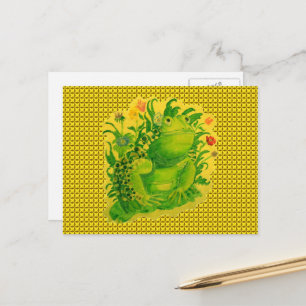 Cartão Postal Arte de pintura de rana verde fofa