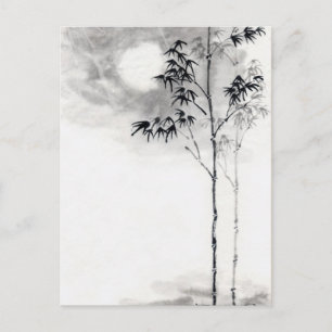 Cartão Postal Arte de pintura sumi-e japonesa clássica bamboo m