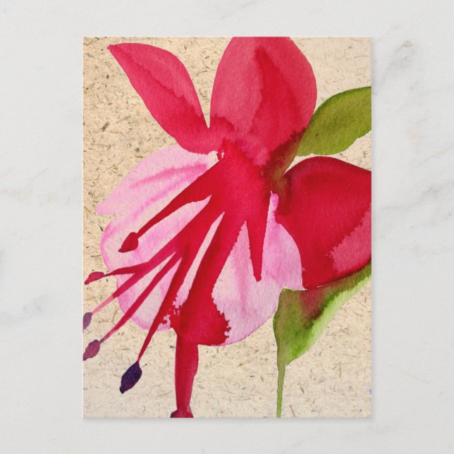 Cartão Postal Arte de pop de flor de aquarela, rosa, Fuchsia (Frente)