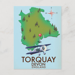 Cartão Postal Arte de pôster de mapa antigo de Torquay Devon.