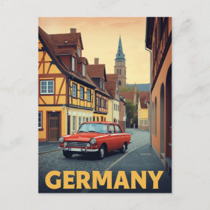Cartão Postal Arte de Poster de Viagem de Carro Vermelho Vintage
