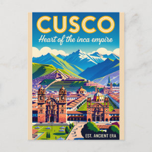 Cartão Postal Arte de Poster de Viagem Retro da Cidade de Cusco 