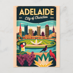 Cartão Postal Arte de Poster de Viagem Retro de Adelaide Austrál