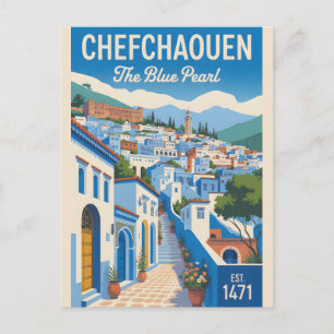 Cartão Postal Arte de Poster de Viagem Retro de Chefchaouen Marr
