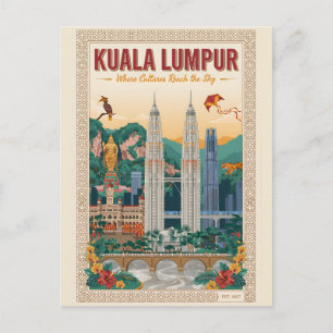 Cartão Postal Arte de Poster de Viagem Retro de Kuala Lumpur Mal