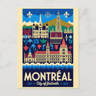 Cartão Postal Arte de Poster de Viagem Retro de Montréal Canadá