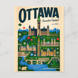 Cartão Postal Arte de Poster de Viagem Retro de Ottawa Canadá