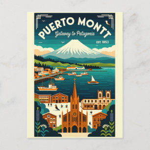 Cartão Postal Arte de Poster de Viagem Retro de Puerto Montt Chi