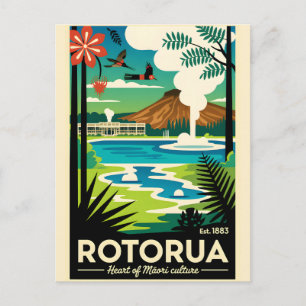 Cartão Postal Arte de Poster de Viagem Retro de Rotorua Nova Zel