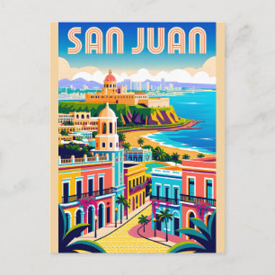 Cartão Postal Arte de Poster de Viagem Retro de San Juan Porto R