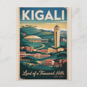 Cartão Postal Arte de Poster de Viagem Retro Kigali Ruanda