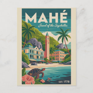 Cartão Postal Arte de Poster de Viagem Retro Mahé Seychelles