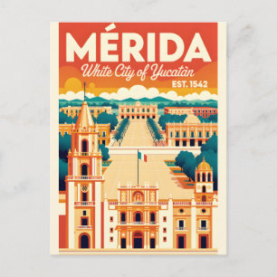 Cartão Postal Arte de Poster de Viagem Retro Mérida México