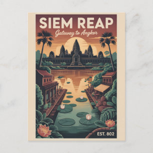 Cartão Postal Arte de Poster de Viagem Retro Siem Reap Camboja