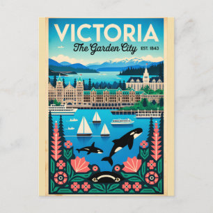 Cartão Postal Arte de Poster de Viagem Retro Victoria Canadá