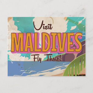 Cartão Postal Arte de pôster de viagem vintage da ilha Maldivas.