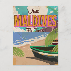 Cartão Postal Arte de pôster de viagem vintage da ilha Maldivas.