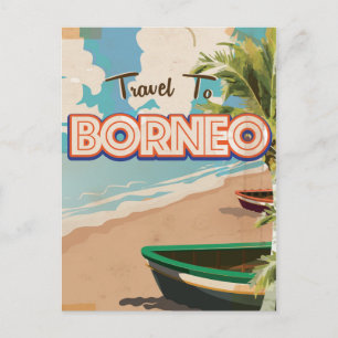 Cartão Postal Arte de pôster de viagem vintage de Bornéu.