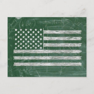 Cartão Postal Arte de Quadro Negro da Bandeira da América (Desen