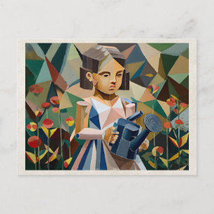 Cartão Postal Arte de Remix de IA Cubismo Menina
