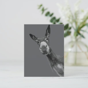 Cartão Postal Arte de retrato em tons de cinza de burro engraçad