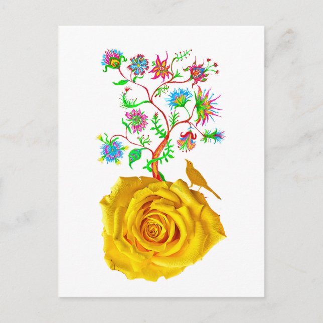 Cartão Postal Arte de rosa amarela (Frente)