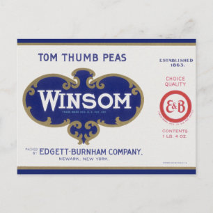 Cartão Postal Arte de rótulo de lata de legumes antigos, Ervilha