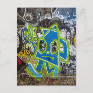 Cartão Postal Arte de Rua em Grafite de Desenho Animado Azul