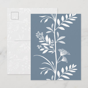 Cartão Postal Arte de Silhueta de Flor Selvagem Azul Elegante e