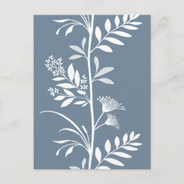 Cartão Postal Arte de Silhueta de Flor Selvagem Azul Elegante e 