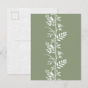 Cartão Postal Arte de Silhueta de Flor Silvestre Verde de Salvia