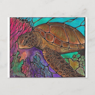 Cartão Postal Arte de Tartaruga Marítima..Estilo de vidro mancha