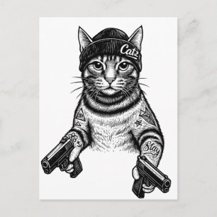 Cartão Postal Arte de Tatuagem de Gato Gangster Kitty de Stree