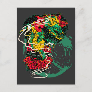 Cartão Postal Arte de Tatuagem Tradicional Japonesa com Peônia e