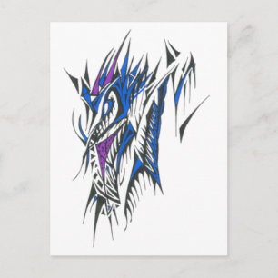 Cartão Postal Arte de Tatuagem Tribal Abstrata Colorida de Dragã
